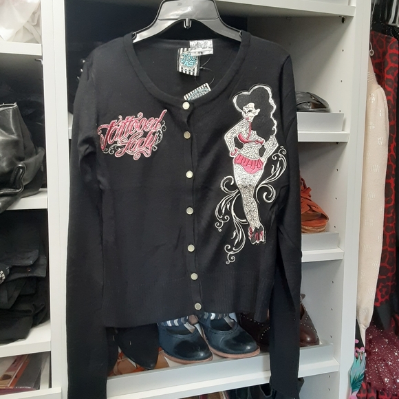 Too Fast rockabilly pinup sweater cardigan sweater - Picture 1 of 4